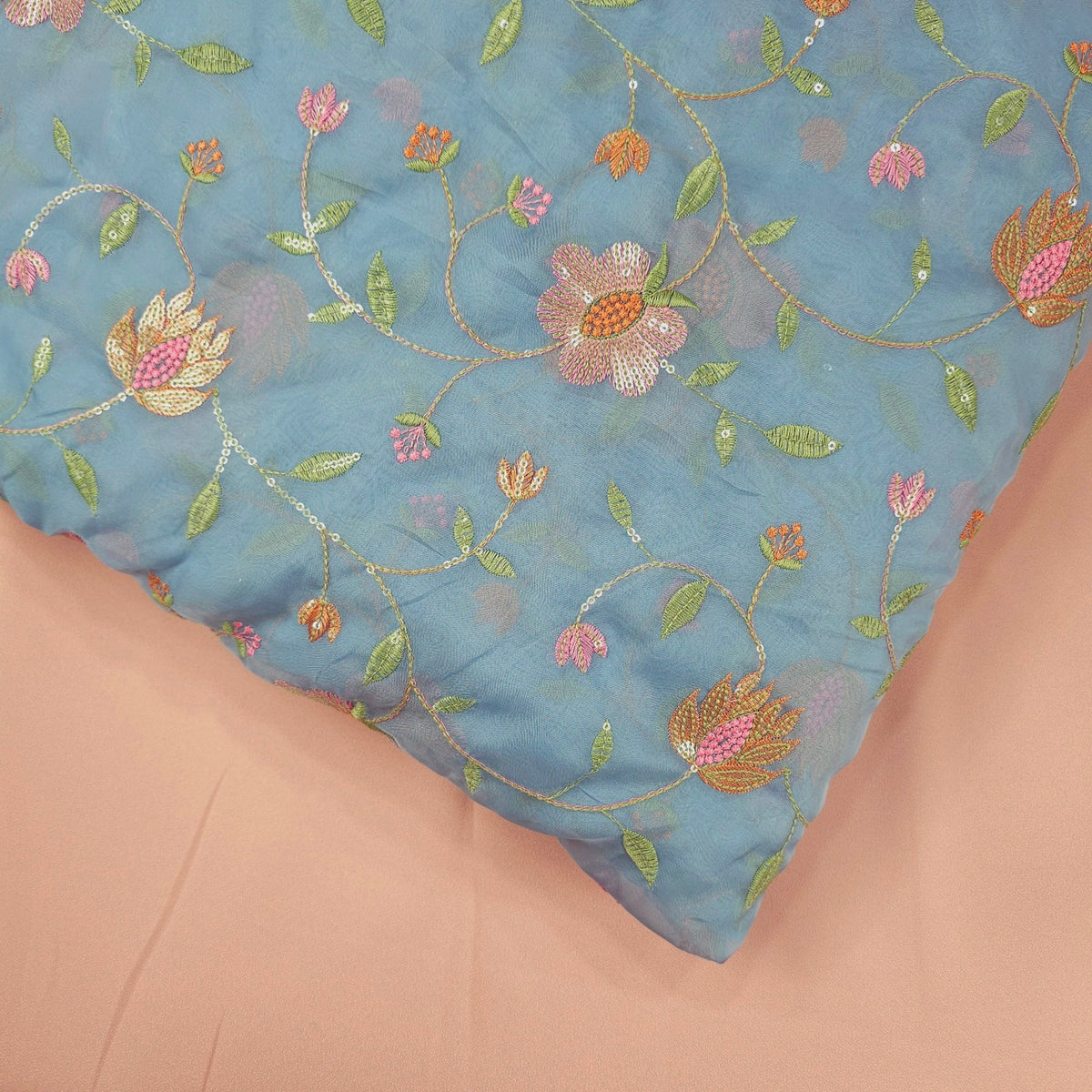 Nargis  Embroidered Fabric on Powder Blue Organza Base
