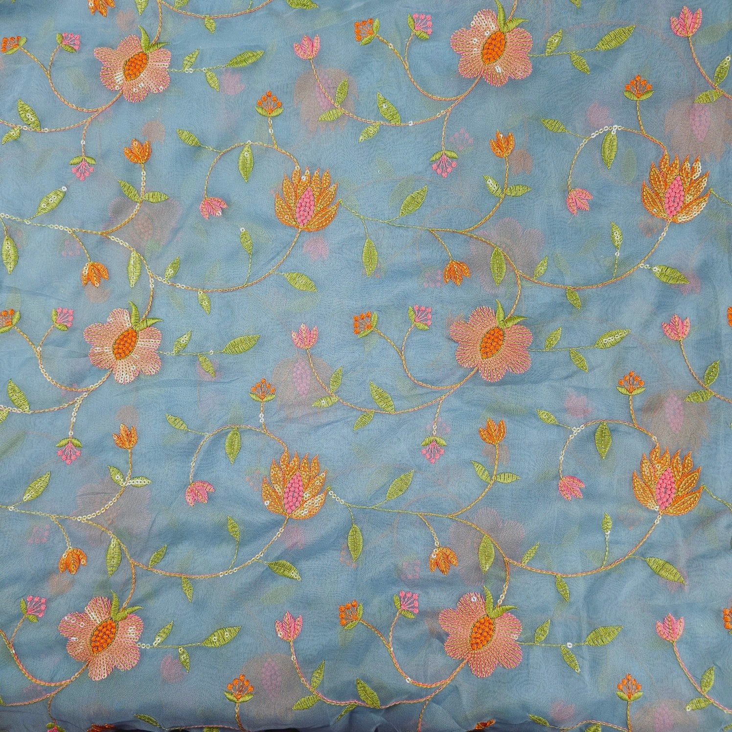 Nargis  Embroidered Fabric on Powder Blue Organza Base