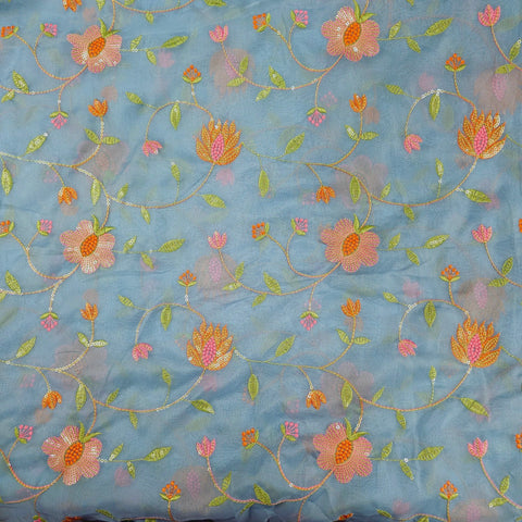 Nargis  Embroidered Fabric on Powder Blue Organza Base