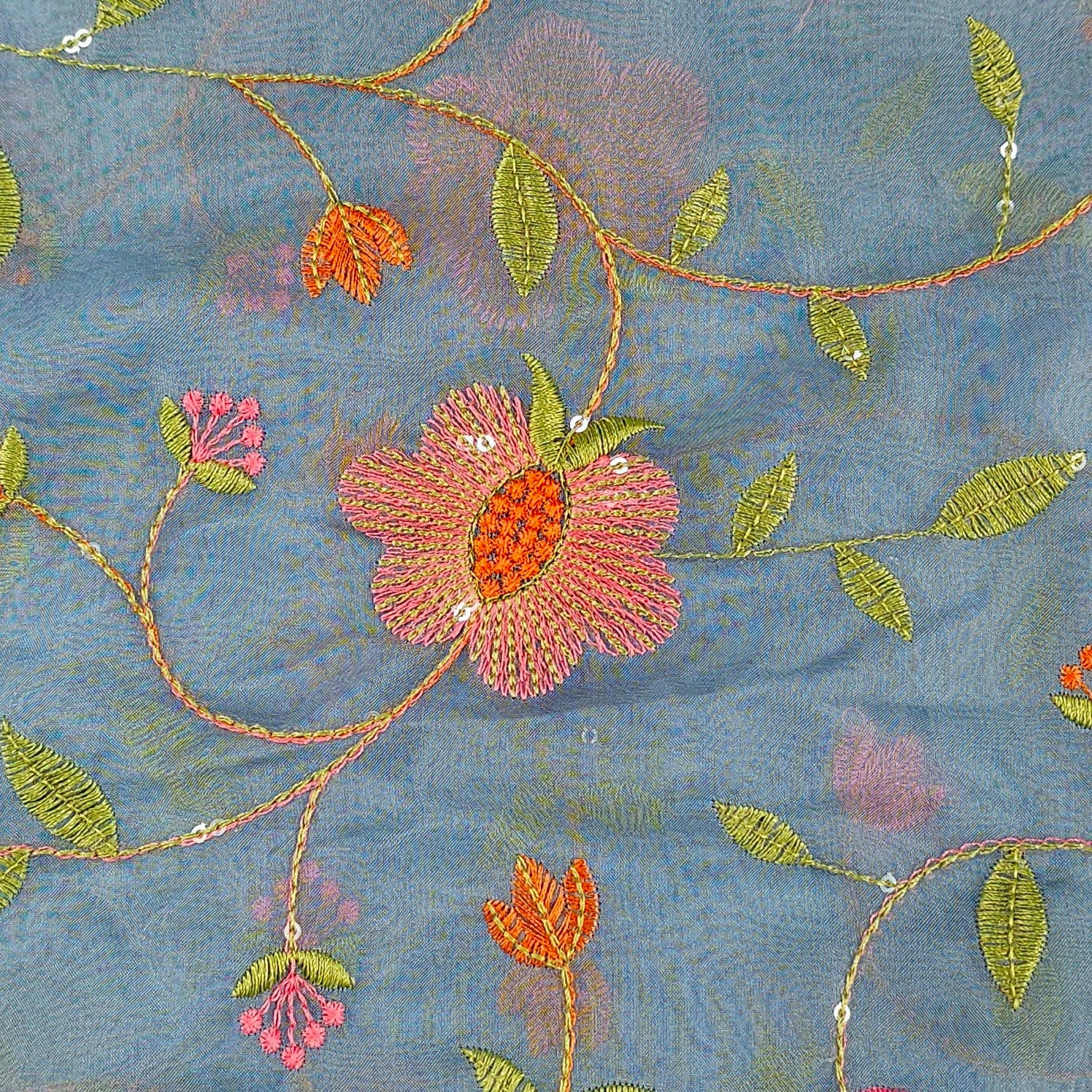 Nargis  Embroidered Fabric on Powder Blue Organza Base