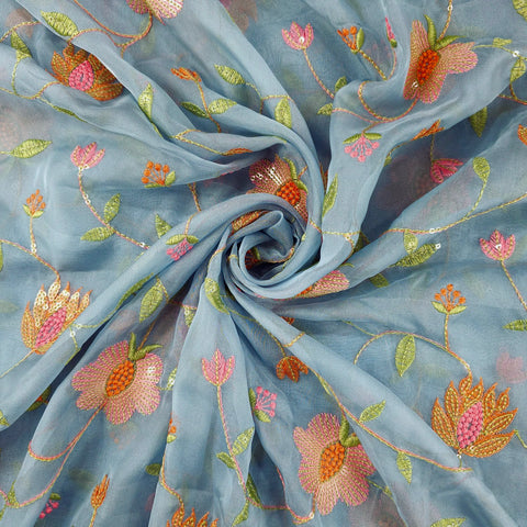 Nargis  Embroidered Fabric on Powder Blue Organza Base