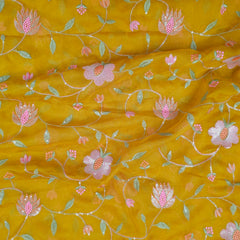 Nargis Embroidered Fabric on Mustard Yellow Organza Base