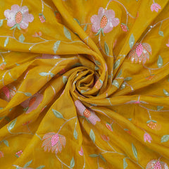Nargis Embroidered Fabric on Mustard Yellow Organza Base