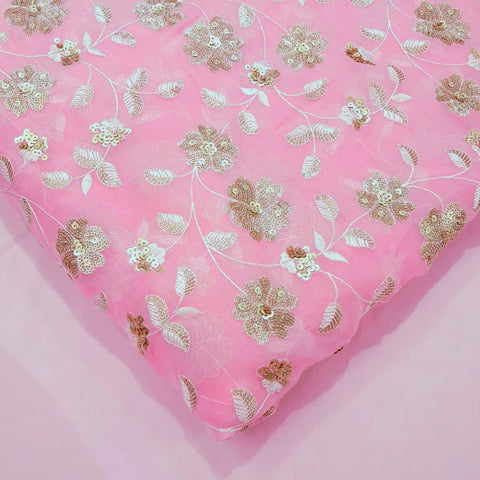 Zeenat Floral Sequin Work on Baby Pink Organza Base