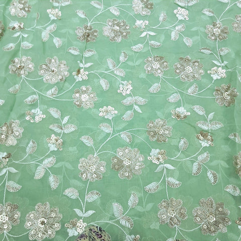Zeenat Floral Sequin Work Pastel Green on Organza Base