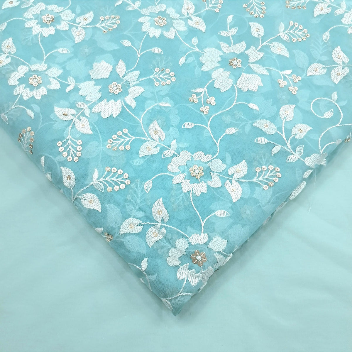 Zeenat Floral Sequin Work on Light Blue Color Organza Base