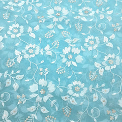 Zeenat Floral Sequin Work on Light Blue Color Organza Base