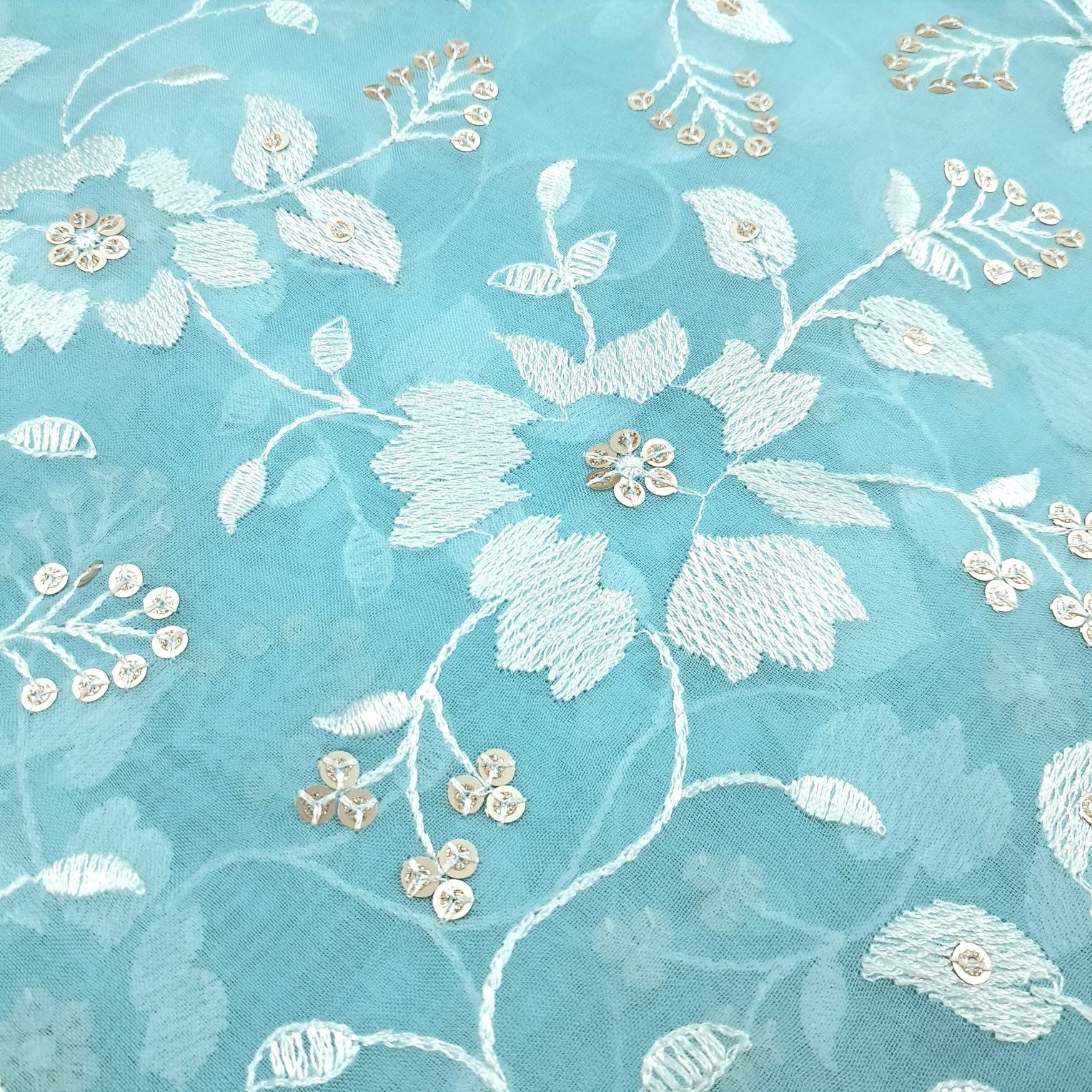 Zeenat Floral Sequin Work on Light Blue Color Organza Base