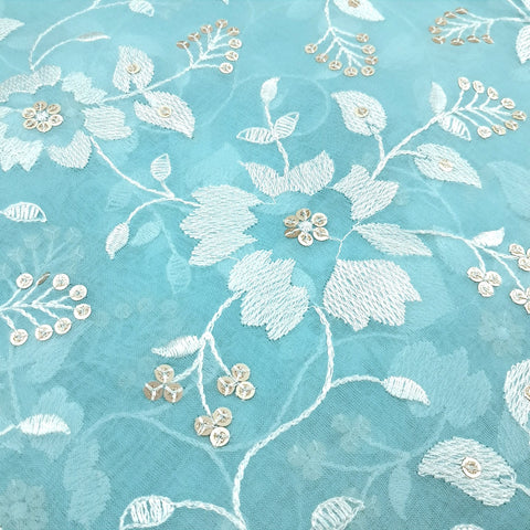 Zeenat Floral Sequin Work on Light Blue Color Organza Base