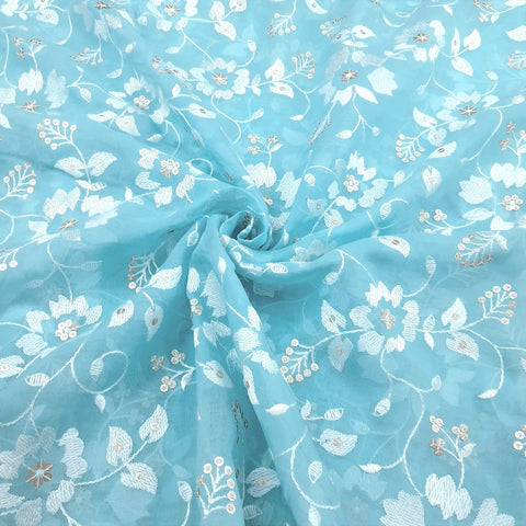 Zeenat Floral Sequin Work on Light Blue Color Organza Base