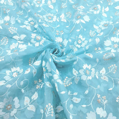 Zeenat Floral Sequin Work on Light Blue Color Organza Base