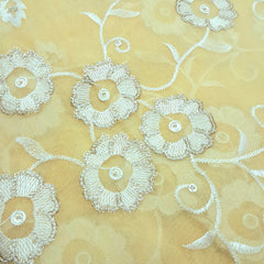 Zeenat Floral Sequin Work on Light Yellow Organza Base