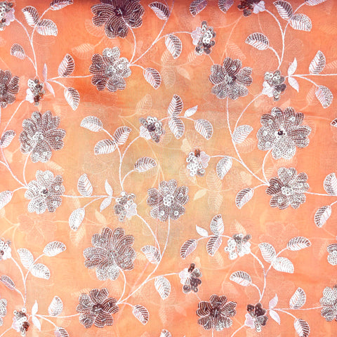 Zeenat Floral Sequin Work on Light Orange Organza Base