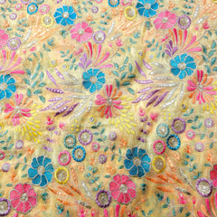 Pastel Shades Resham work on Beige Soft Organza with Sequin Highlights