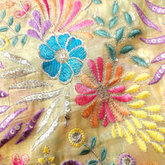 Pastel Shades Resham work on Beige Soft Organza with Sequin Highlights