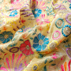 Pastel Shades Resham work on Beige Soft Organza with Sequin Highlights