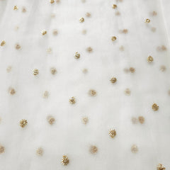 Gold Sequin Embroidered Dyeable Organza Fabric with Circular Motif