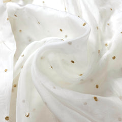 Embroidered Dyeable Organza Fabric with Gold Sequin Butta