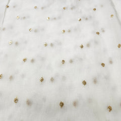 Embroidered Dyeable Organza Fabric with Gold Small Sequin Butta