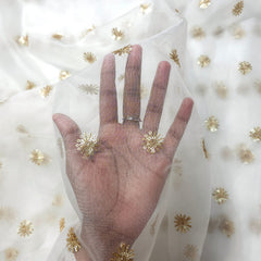 Embroidered Dyeable Organza Fabric with Gold Floral Sequin Butta