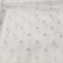 Embroidered Dyeable Organza Fabric with Light Gold Floral Sequin Butta