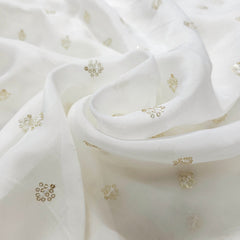 Embroidered Dyeable Organza Fabric with Light Gold Floral Sequin Butta
