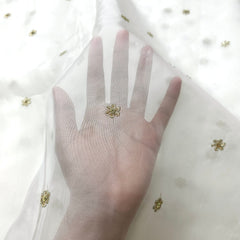 Dyeable Organza Fabric with Light Gold Floral Sequin Butta