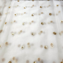 Dyeable Organza Fabric with Light Gold Floral Circular Sequin Butta