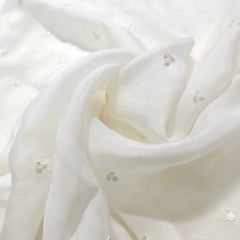 Dyeable Organza Fabric with Threadwork & Light Gold Sequin Work