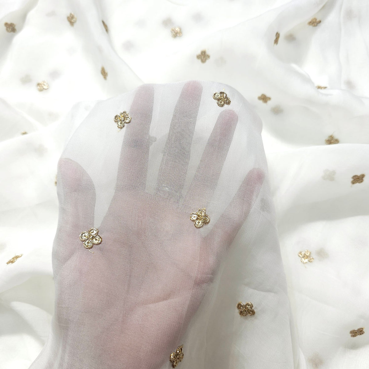 Dyeable Organza Fabric with Gold Sequin Work