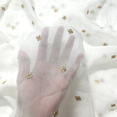 Dyeable Organza Fabric with Gold Sequin Work