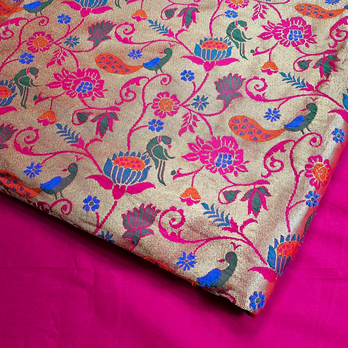 Kamalini Paithani Brocade Fuchsia Pink Silk Fabric