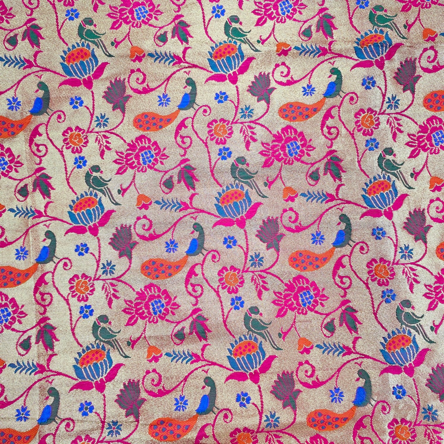 Kamalini Paithani Brocade Fuchsia Pink Silk Fabric