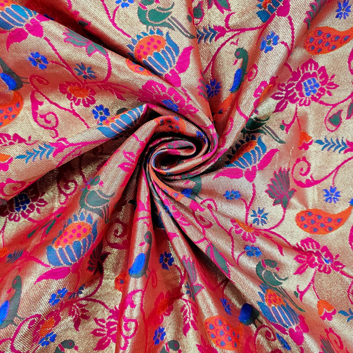 Kamalini Paithani Brocade Fuchsia Pink Silk Fabric