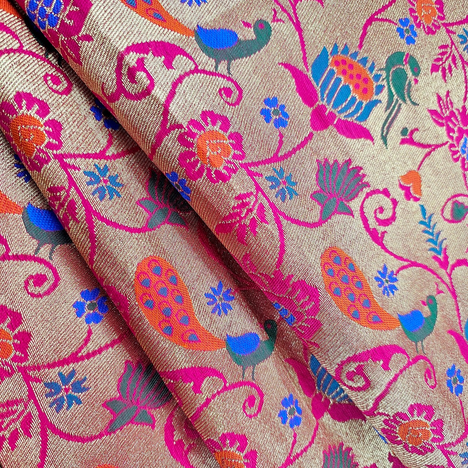 Kamalini Paithani Brocade Fuchsia Pink Silk Fabric
