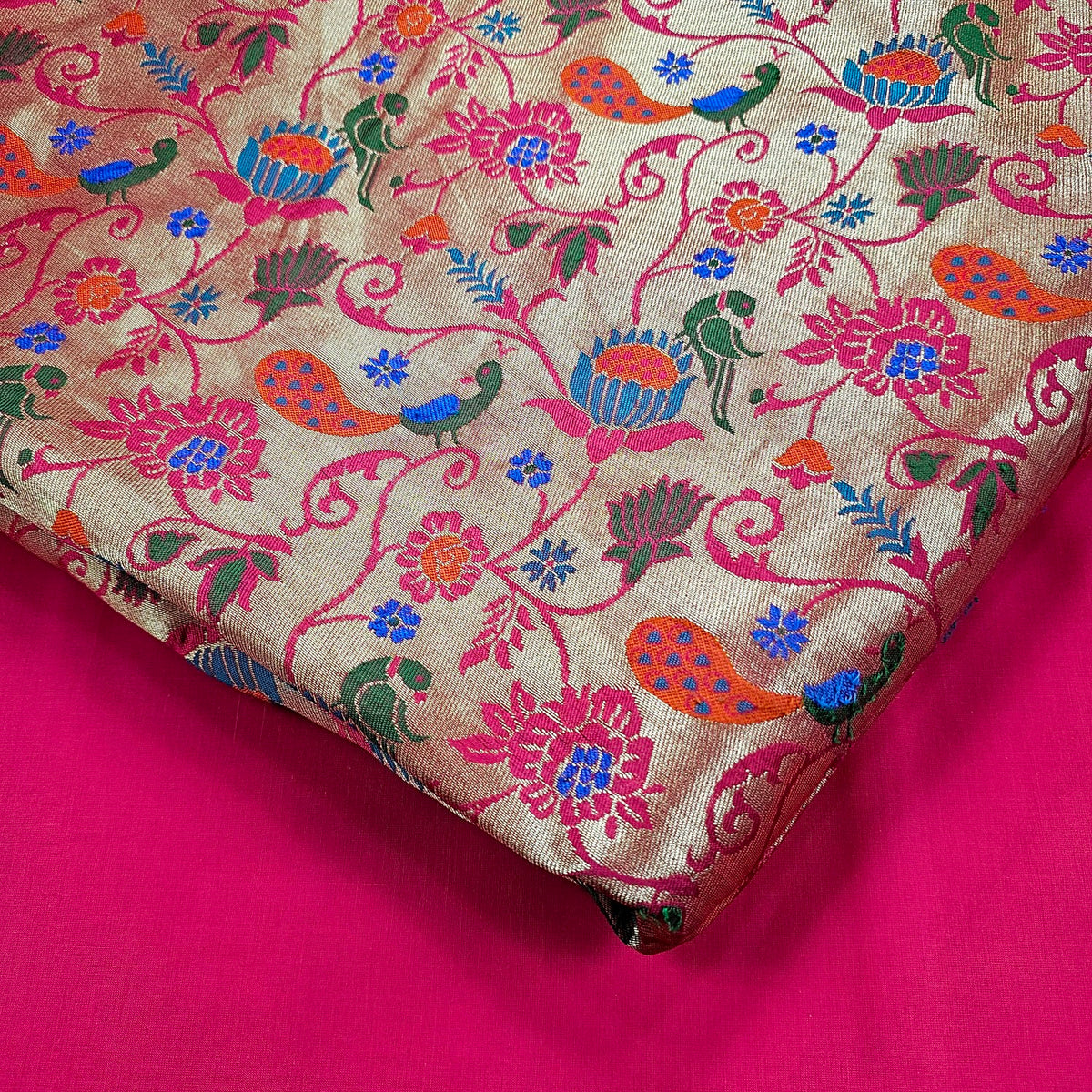 Kamalini Paithani Brocade French Fuchsia Pink Silk Fabric