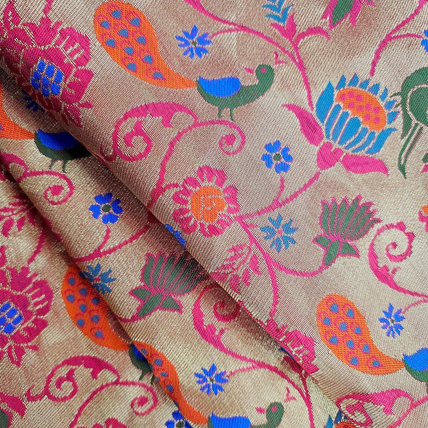 Kamalini Paithani Brocade French Fuchsia Pink Silk Fabric