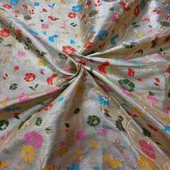 Pastel Yellow Paithani Brocade Silk Fabric