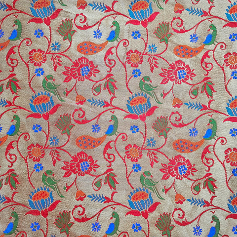 Kamalini Paithani Brocade Rose Red Silk Fabric
