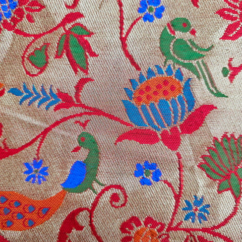 Kamalini Paithani Brocade Rose Red Silk Fabric