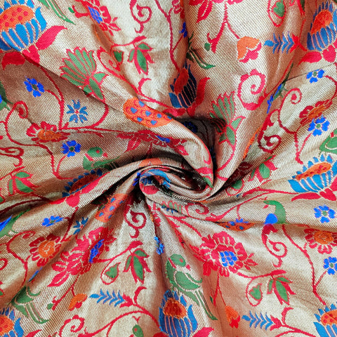 Kamalini Paithani Brocade Rose Red Silk Fabric