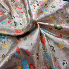 Pastel Yellow Paithani Brocade Silk Fabric