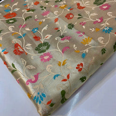 Light Gold Zari Paithani Brocade Silk Fabric