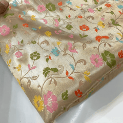 Light Gold Zari Paithani Brocade Silk Fabric