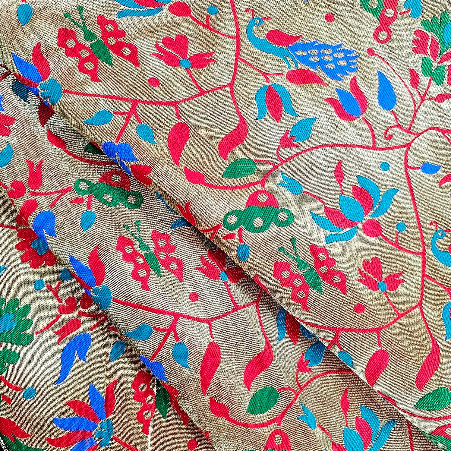 Manjari Paithani Brocade Crimson Red Silk Fabric