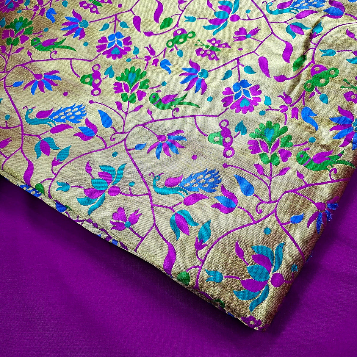 Manjari Paithani Brocade Violet Silk Fabric