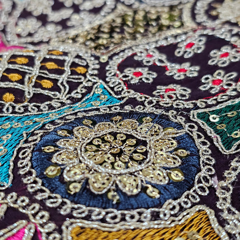 Shangaar Dark Purple Georgette Embroidered Multi-Color Sequins Fabric
