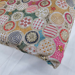 Shangaar White Georgette Embroidered Multi-Color Sequins Fabric