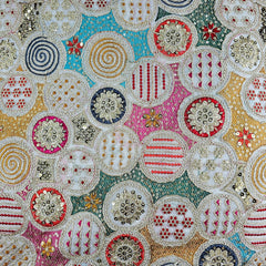 Shangaar White Georgette Embroidered Multi-Color Sequins Fabric