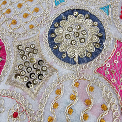 Shangaar White Georgette Embroidered Multi-Color Sequins Fabric